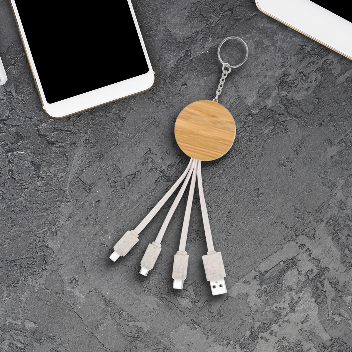 Wheat Straw Bamboo USB Charging Cable Keychain